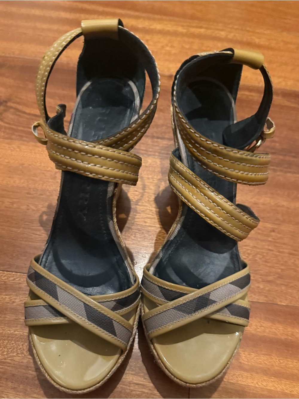Burberry Espadrille Wedge Sandals in Black and Natural